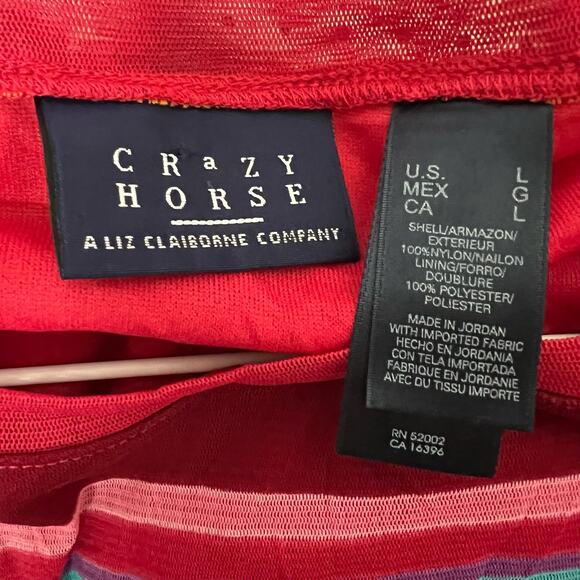 Crazy Horse, colorful stretchy silky striped fitted top, Large - Picture 3 of 3